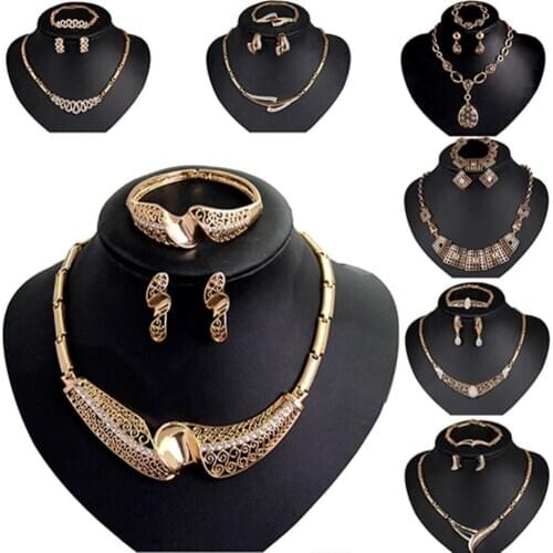 Womens Waterdrop Hollow Statement Collar Necklace Ring Earrings Bracelet Set gold costume Gifts for girl сережки комплект
