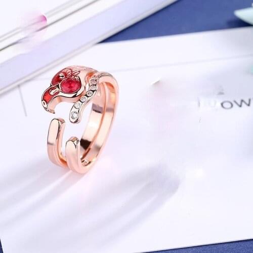 Personality Luxury Ruby Rose Gold Color Two In One Ring Fashion Lady Adjustable Semi Gem Ring Charm Bridal Wedding Jewelry