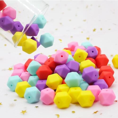 Cute-Idea 100pcs Silicone Hexagon Beads 14MM Baby Teething Chewable Toys Gifts DIY Nursing Pacifier Chain Accessories BPA Free