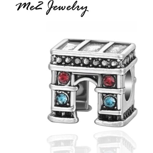 2017 New style Crystal Triumphal arch silver beads charm jewelry fit wholesale european bracelets