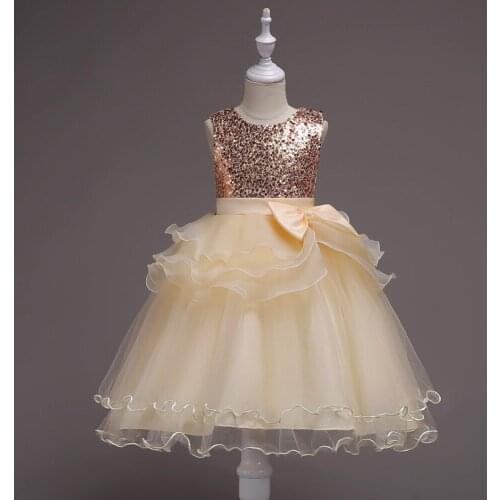 2021 3-13 Year Fashion Sequins Bow Princess Arty Dress For Kids Wedding Uropean Clothes Child HildrenS Party Summer Beach Dress