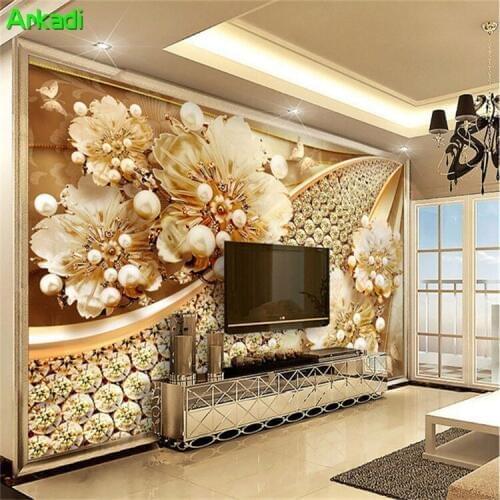3D jewelry flower wall mural for living room bedroom wallpaper jewelry floral diamond background wall home decor wallpaper