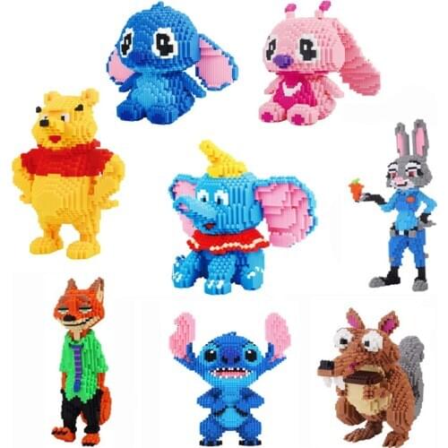 4000pcs+ Magic Blocks Winnie the Pooh Bear Stitch Angle Figure Dumbo Zootopia Mini Connection Bricks For Building Block Toys