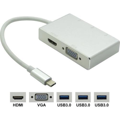 5 in 1 USB C USB 3.1 Type-C to 2K HDMI VGA 3 Ports USB 3.0 Card Reader Hub Adapter for Apple Macbook Google Chrome Pixel