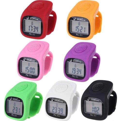 6 Digital Finger Tally Counter 8 Channels w Backlight Time Prayer Silicone Ring T5UC