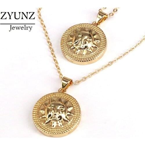 6PCS, New Sun Flower Pendant Necklace Charming Gold Color Chain For Women Party Jewelry