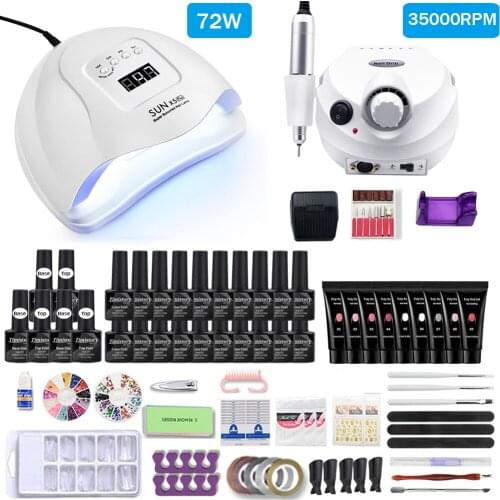 Nail Set Acrylic 15ml Poly Fashion Color Gel 120W/72W/54W UV LED Nail Lamp And 35000-20000RPM Nail Drill Machine for nail kit