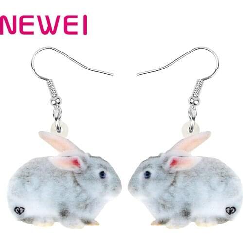 Newei Acrylic Easter Gray Hare Rabbit Bunny Pet Earrings Print Animal Dangle Drop Women Girls Charm Party Jewelry Gift Accessory