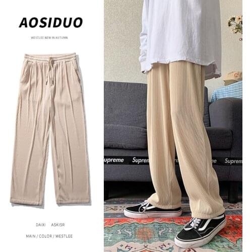 Spring Summer Pleated Pants Mens Fashion Casual Pants Men Streetwear Korean Loose Hip-hop Straight Wide-leg Pants Mens Trousers