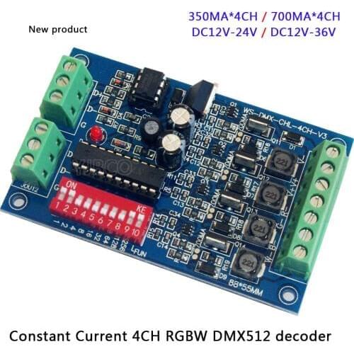 DC12V-24V/DC12V-36V Constant Current 700ma*4CH/350ma*4CH RGBW DMX512 decoder led dimmer controller For led floodlight