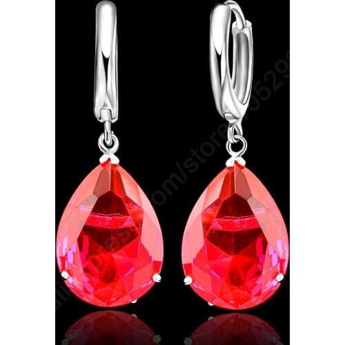 6 Colors Option Elegant Shiny Water Drop Crystal 925 Sterling Silver Lever Back Woman Jewelry Earring Wedding Engagement