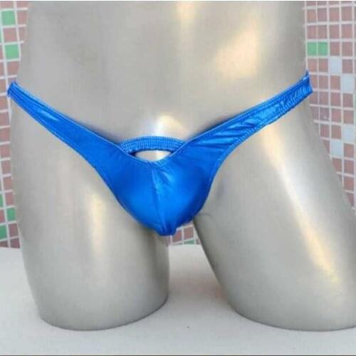 Hot Mini Penis Sexy Faux leather male panties mens thongs and g strings Low Rise Sexy Gay Underwear Mens Underpants T-back