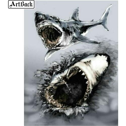 Full square drill 5d diy diamond painting fierce shark picture stick drill embroidery crafts 3d crystal mosaic wall stickers