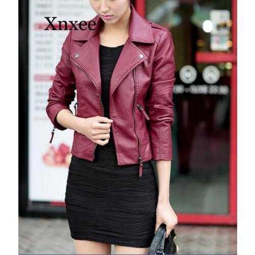 Zipper punk Casual Spring Autumn Women Short Faux Leather Jackets Coat Slim Zipper Motorcycle Trendy Faux Leather Outwear