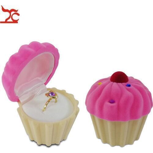 Cute Velvet Cake Cup Shape Necklace Ring Earring Party Birthday Schoolmate Present Jewelry Display Storage Gift Box