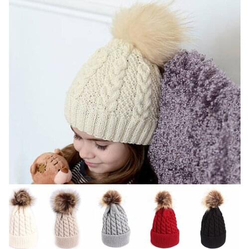 Cute Pompom Baby Hat Winter Warm Baby Boys Girls Hat Solid Color Knitted Kids Hat Toddler Cap Beanies