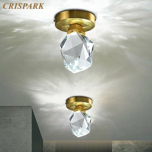 Crystal Ceiling Lighting LED Brass Diamond Cristal Ceiling Lamp Modern Entrance Lights for Corridor Porch Balcony Light Fixture