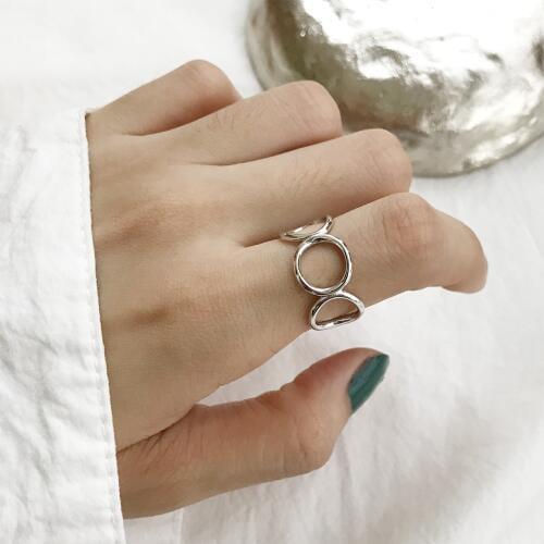 Minimalist 925 Sterling Silver Five Circles Stackable Openwork Cute Boho Geometric Ring