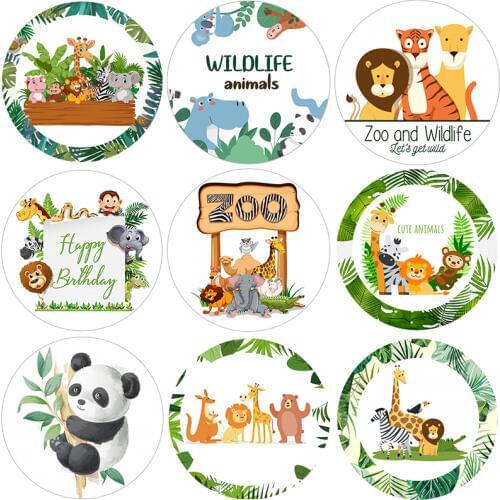 Jungle Animal Supplies Stickers Happy Birthday Party Decor Gift Box Label Packing Kids Boy Forest Jungle Safari Party Decor