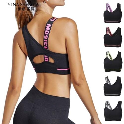 New Letter Cut Out Sports Bra Women Fitness Yoga Push up Gym Padded Sports Top Athletic Sexy Backless Workout Running Clothing
