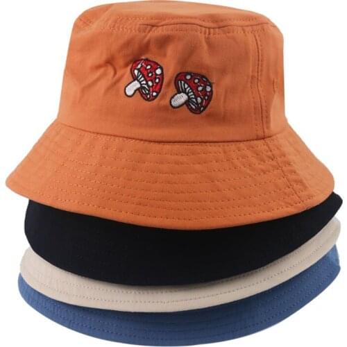 Ins Solid Mushroon EmborideryBucket Vintage Basin Reversiable Fisherman Hat Casual Outdoor Foldable Bod Gorras Hat for Women Men