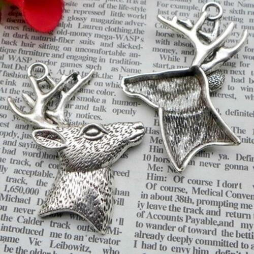 BULK 30pcs Zinc Alloy Metal Antique Silver Plated Deer Charms Animal Pendant 49.7*44.5mm 10.5g