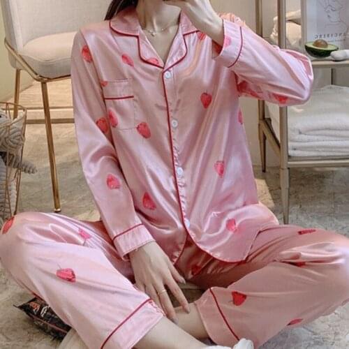 Long Sleeve Pajamas Autumn Ice Silk Long Sleeve Trousers Suit Printing Fashion Pyjamas Set Casual Fashion Pajama