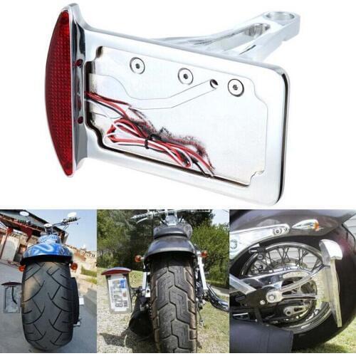 Fits 1" or 7/8" axles Side Mounted Verticle License Plate Assembly Red LED Tail Brake Light Motorcycle Taillight Black / Chrome