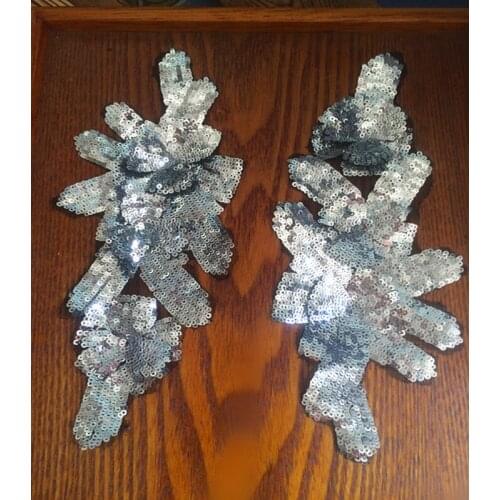 Size25.5*10cm (10Pcs/lot) DIY 3D Black+Silver White Sequined Lace Applique for Garment Decoration Lace patch