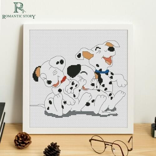 Romantic Story Needlework DIY DMC Cross Stitch Set by Starter Beginners Cartoon Dogs Famile Paintings Home Decoration Art Wall