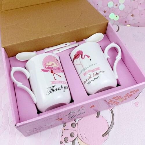 Pink Flamingo Ceramic Cup Gift Box Opening Promotional Gift Mug Student Drinking Cup Small Gift