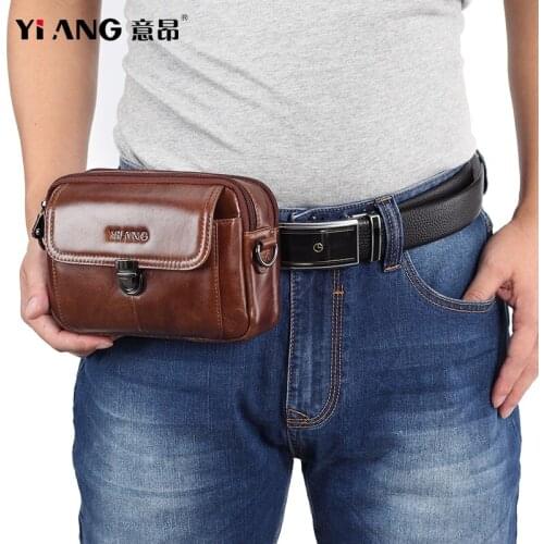 Real Genuine Leather Cowhide Fanny Belt Pack Fashion Casual Men Skin Belt Purse Waist Bag Brand Male Case Cell Mobile Phone Bags