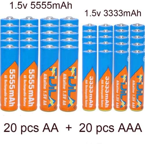100% New 1.5V AAA 3333mAh Alkaline battery + AA 5555mAh Alkaline Rechargeable battery AA&AAA for led light toy mp3 free shipping