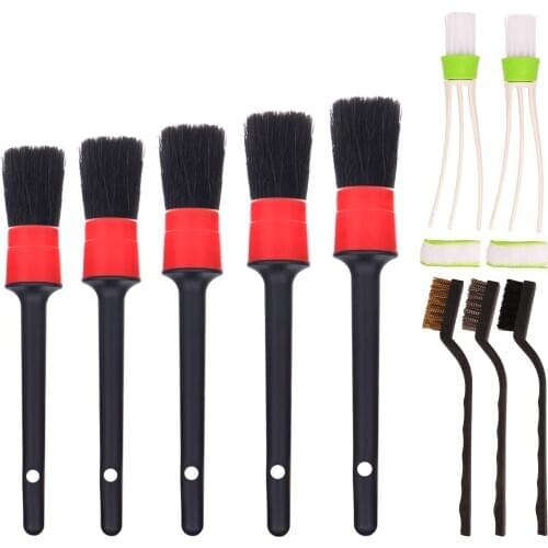 10PCS Car Detailing Brush Natural Boar Hair Cleaning Brushes Wire Brush Auto Detail Tools Dashboard Car-Styling Accessories