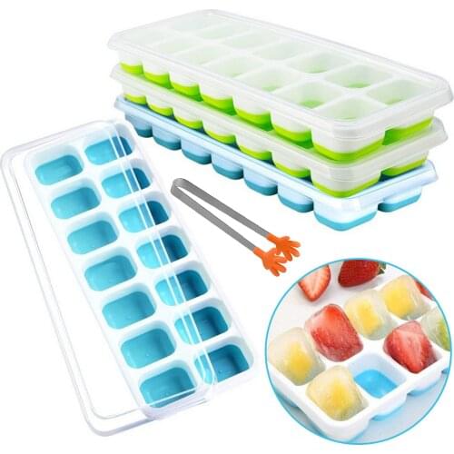 Silicone Ice Cube Maker Mold Moulds Tray with Lid + 1PCS Ice Tongs for Chilling Whisky Cocktail Beverages Cold ice mold