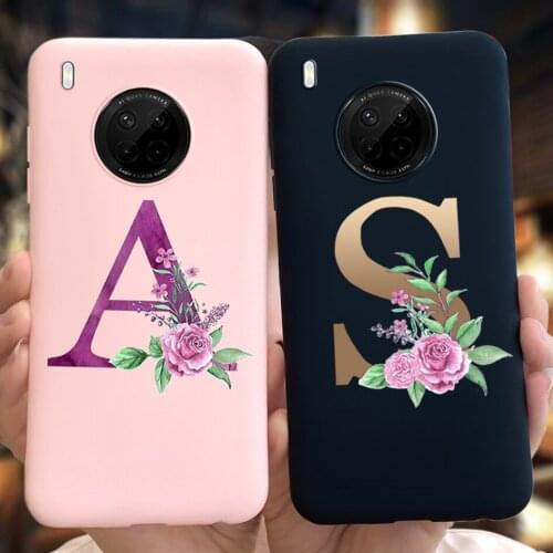 Silicone Case For Huawei Y9a 2021 Case Luxury Initial Letter A Z Flower Phone Case For Huawei Y9a Y 9A FRL-22 Soft Protect Cover