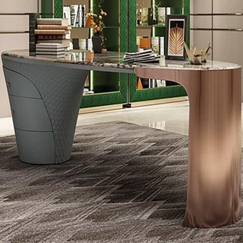 Italian style light luxury stainless steel marble desk simple creative luxury computer desk home writing desk office furniture