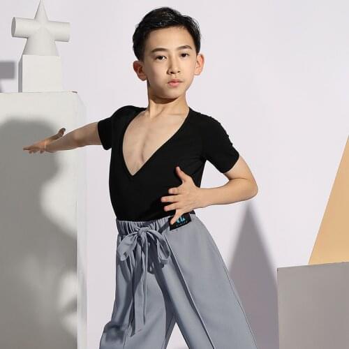 Fashion Latin Dance Costumes For Boys Short Sleeve V-Neck T-Shirts Ballroom Dance Competition Clothes Performance Wear DN7878
