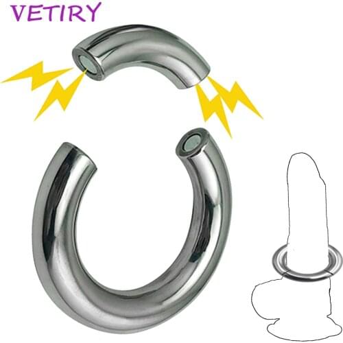 VETIRY 5 Size Heavy Duty Penis Ring Male Magnetic Scrotum Stretcher Steel Metal Cock Lock Ring Delay Ejaculation Sex Toy for Men