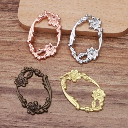 45*30mm Vintage Brass Hollow Filigree Flower Charms Bases Wraps Connectors Finding Hair Clasps Settings DIY Jewelry Accessories