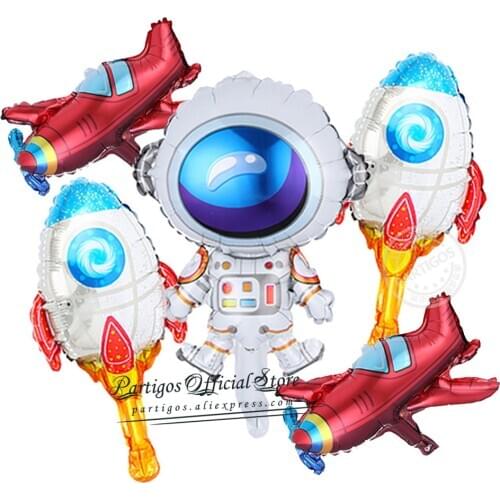 5Pcs/Set Minisize Outer Space Theme Astronaut Rocket foil balloons 10Inch Star Globos Kids Toy Boys Birthday Party decorations