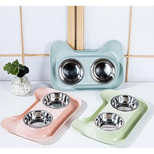 High Quality Double Stainless Steel Dog Cat Bowls with Non-spill & Non-skid Design for Pet Food and Water Elevated Feeder#290914