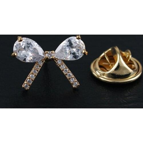 High Quality Metal Bowknot Lapel Collar Pins Womens Clothes Accessories Fashion Small Cute Button Bow Brooch For Women