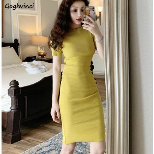 Buttock Dress Short Sleeve Solid Elegant Retro A-line Slim O-neck Ladies Korean Style All-match Leisure High Elasticity Trendy