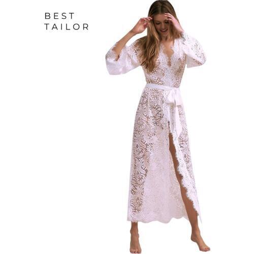 Wedding Dresses 2021 Transparent Lace Vacation Long Outfit Beach Bridal Gown sash Nightgown vestido de novia robe mariage