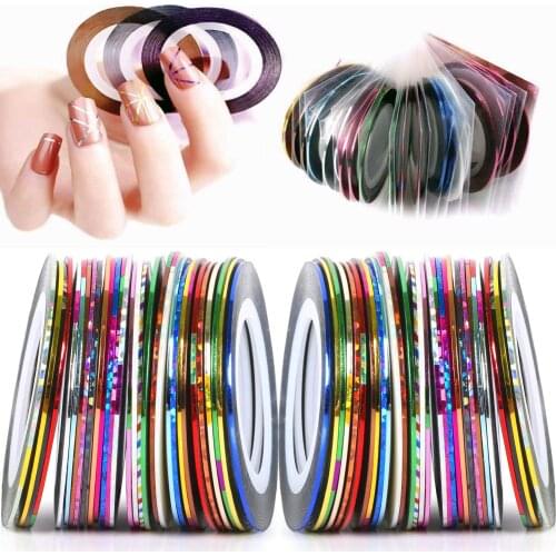 10/30Pcs Nail Art Striping Tape Line Rolls Nail Art Adhesive Stickers Manicure Decals Mixed Color