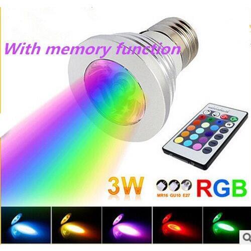 10pcs/lot remote control LED RGB spotlights E27 base memory function colorful Dimmable spotlight RGB E27 E14 B22 GU10 GU5.3 MR16