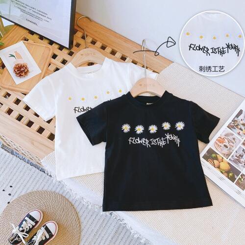 2020 Girl Fashion Summer Print Flower T-Shirt Baby Kids Children Tee Two Colors 6467