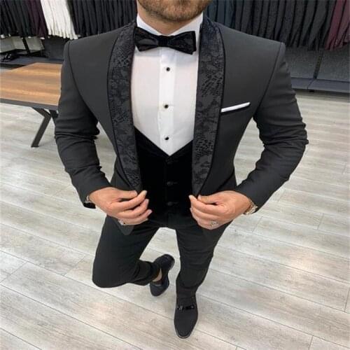 2021 Designers Black Smoking Tuxedo Jacket Men Suit Slim Fit Prom Wedding Suits For Men Groom Tuxedo 3 Pieces Best Man Blazer