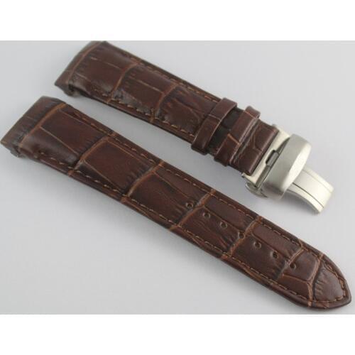 23mm (Buckle 20mm) T035617A T035439 High Quality Silver Butterfly Buckle + Brown Genuine Leather curved end Watchband For T035